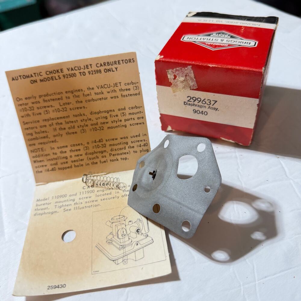 OEM Briggs & Stratton 299637 Pump Choke Diaphragm Kit NOS Vacu-Jet w Box